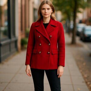 Loro Piana Red Pea Coat Tailored Silhouette